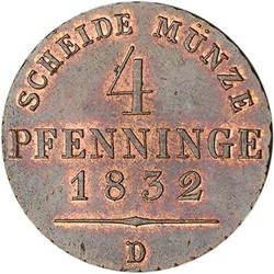 Prussia., 4 Pfenninge, 1832D NGC MS65 RB