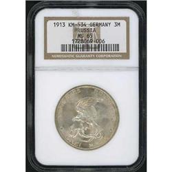 Prussia. Wilhelm II, 3 Mark, 1913 NGC MS 65