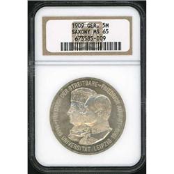 Saxony. Friedrich August III, 5 Mark, 1909 NGC MS 65