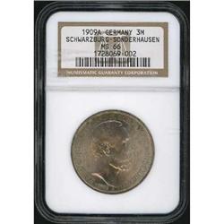 Schwarzburg-Sondershausen. 3 Mark 1909 NGC MS 66