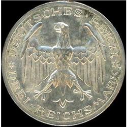 German Area. Weimar Republic, 3 Mark, 1927 A Proof