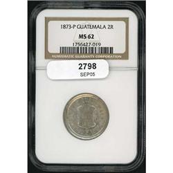 Guatemala., 2 Reales, 1873-P KM-149 NGC MS62