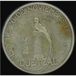 Guatemala. Republic, 1/2 Quetzal, 1925 Very Fine