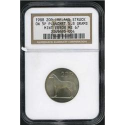 Ireland. Republic, 20 Pence, 1988 Mint Error NGC MS 67