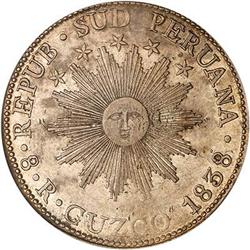 Peru., 8 Reales, 1838-MS KM-170.4 NGC AU58