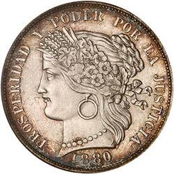 Peru., 5 Pesetas, 1880-B.BF KM-201.2 NGC MS63