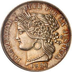 Peru., 5 Pesetas, 1880-B KM-201.2 NGC AU58