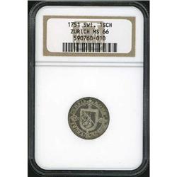 Zurich. Canton, Schilling, 1751 NGC MS 66