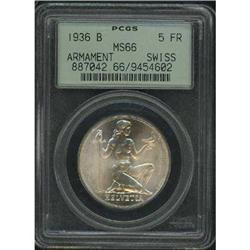 Switzerland. Confederation, 5 Francs, 1936 B PCGS MS 66