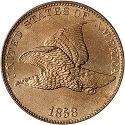 1858 Flying Eagle Cent. Large letters PCGS MS64