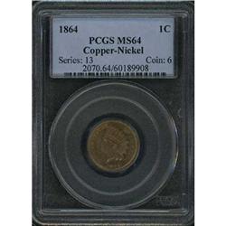 1864 Indian Head Cent. Copper-nickel PCGS MS64