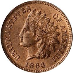 1864 Indian Head Cent. Bronze, with L PCGS MS64 RB