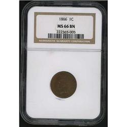 1866 Indian Head Cent NGC MS66 BN