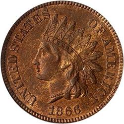 1866 Indian Head Cent PCGS MS64 RB