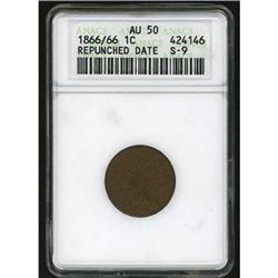 1866/66 Indian Head Cent S-9 ANACS AU50