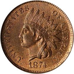 1874 Indian Head Cent PCGS MS65 RB