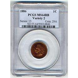 1886 Indian Head 1C. Variety 1. PCGS MS64RB