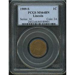 1909-S V.D.B. Lincoln 1C PCGS MS64 BN