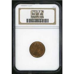 1913-S Lincoln Cent NGC MS65 RB