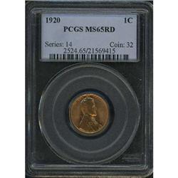 1920 Lincoln Cent PCGS MS65 RD