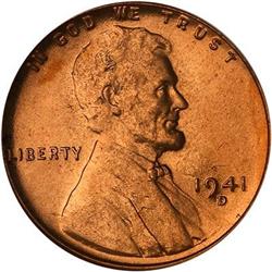 1941-D Lincoln Cent NGC MS67 RD
