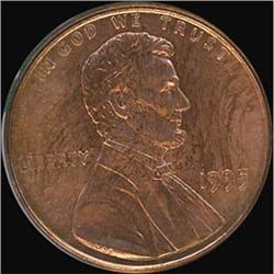 1995 Lincoln Cent. Doubled die obverse Red RAW