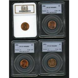 Lot of 4 Lincoln Cents: 1972, 1977, 1981, 1982