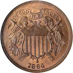 1864 Two Cents. Large motto NGC MS66 BN