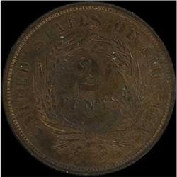 1864 Two Cents. Large motto RAW BN