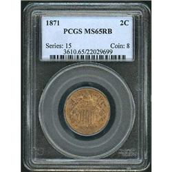 1871 Two Cents PCGS MS65 RB