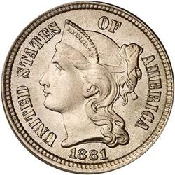 1881 Nickel Three Cents PCGS MS67