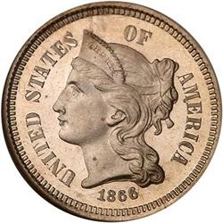 1866 Nickel Three Cents NGC PF65 UCAM