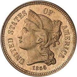 1866 Nickel 3C PCGS PF65 CAM