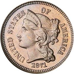 1871 Nickel 3C NGC PF67