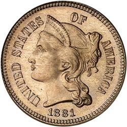 1881 Nickel 3C PCGS PF67 CAM