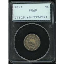 1871 Shield 5C PCGS PF65