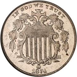 1874 Shield 5C NGC PF63 Cameo