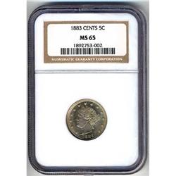 1883 Liberty Nickel. With CENTS NGC MS65
