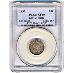 1833 Capped Bust Dime. Last 3 high PCGS XF40