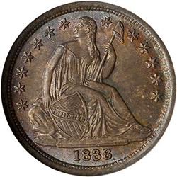 1838 Liberty Seated 10c. Large stars. NGC MS66