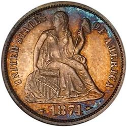 1874 Liberty Seated 10C Arrows NGC PF64
