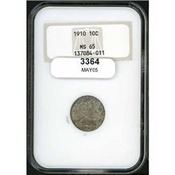 1910 Barber 10c NGC MS65