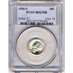 1936-S Mercury 10C PCGS MS67 FB