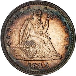 1843 Liberty Seated Quarter Dollar PCGS AU58