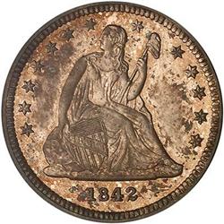 1842 Liberty Seated 25C. Small date PCGS PR65