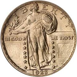 1923 Liberty Standing 25C NGC MS66