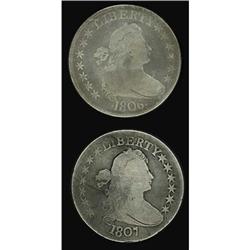 Set of Two Draped Bust 50C: 1806, 1807 RAW