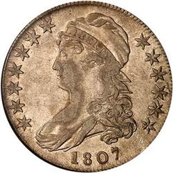 1807 Capped Bust Half Dollar. Large stars NGC AU50
