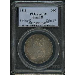1811 Capped Bust Half Dollar. Small 8 PCGS AU58