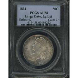 1834 Capped Bust 50C Large date and letters PCGS AU58